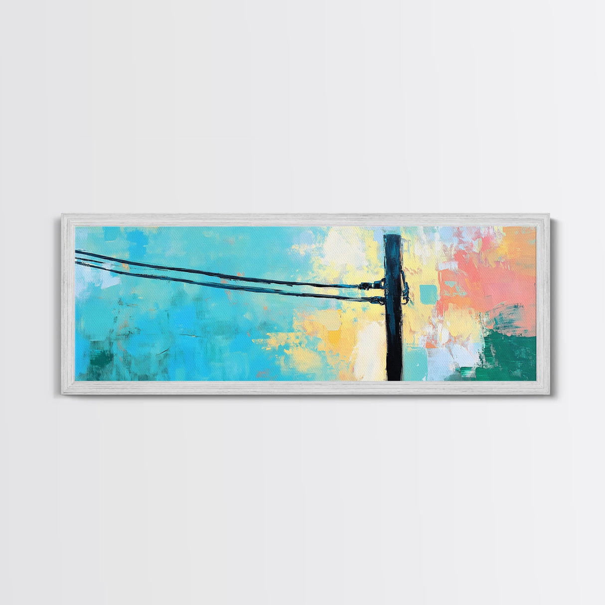 Powerline, Sky, Abstract, Pastel, Framed Canvas Print, Modern Wall Art, Minimalist Art, Living Room Decor, Urban Aesthetic