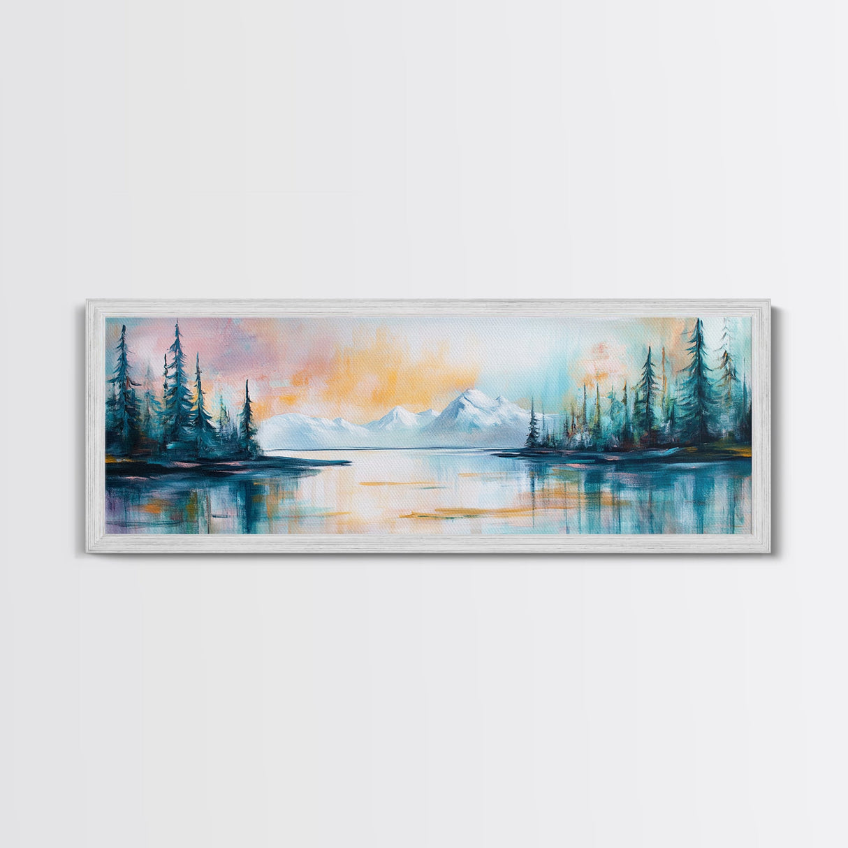 Mountain Lake, Sunset Reflection, Winter Scenery, Framed Canvas Print, Nature Wall Art, Cabin Decor, Home Art, Bedroom Decor