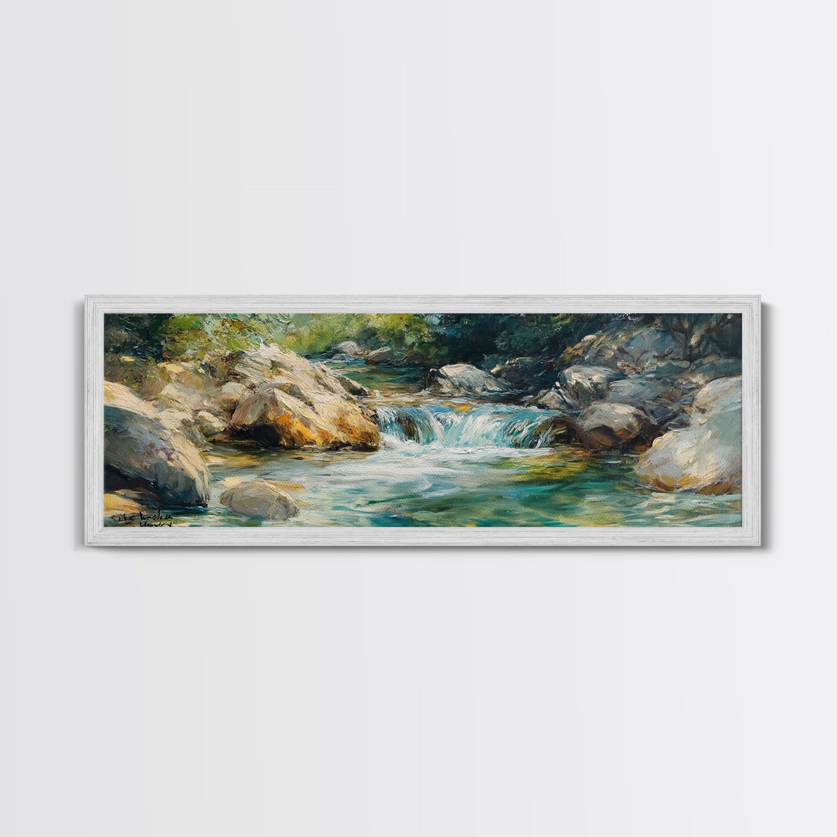 Waterfall Stream, Rocky River, Nature Wall Art, Framed Canvas Print, Cabin Decor, Rustic Landscape, Outdoor Adventure Art, Natural Beauty