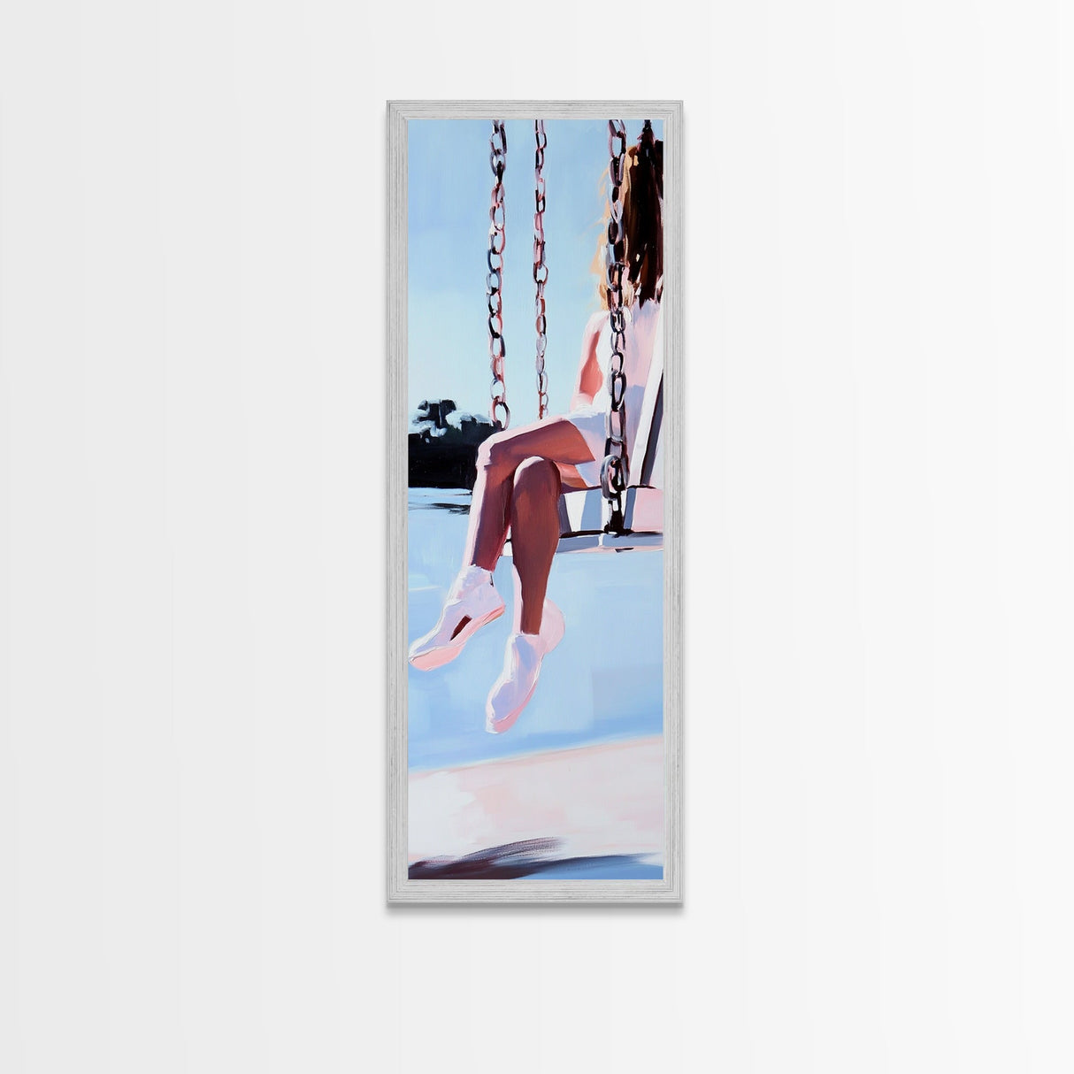 Girl on Swing, Soft Pastel Art, Minimalist Decor, Canvas Print, Whimsical Wall Art, Bedroom Aesthetic, Contemporary Art, Dreamy Home