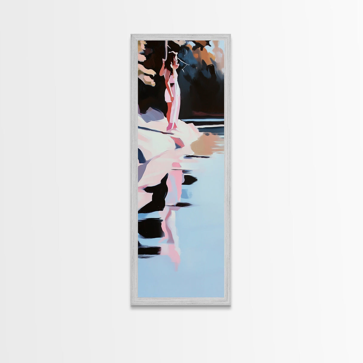 Serene Woman Reflection, Modern Canvas Print, Minimalist Wall Art, Feminine Decor, Living Room Art, Soft Pink Artwork, Boho Aesthetic