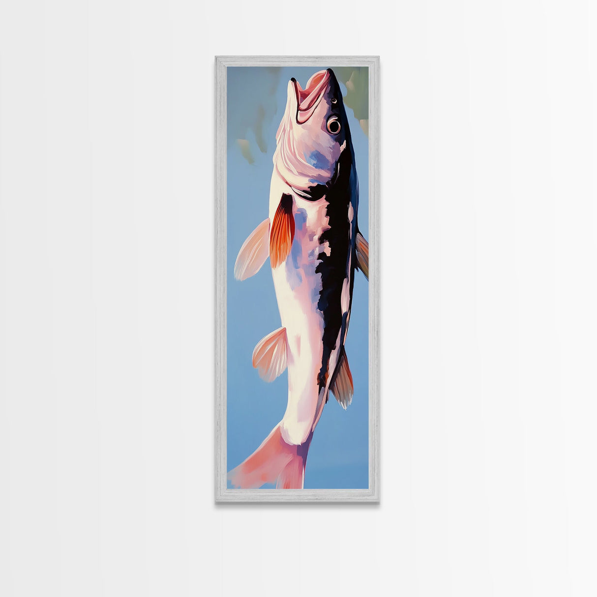 Abstract Fish, Minimalist Coastal, Blue and Pink Art, Framed Canvas Print, Modern Nautical Decor, Beach House, Kitchen Wall Art