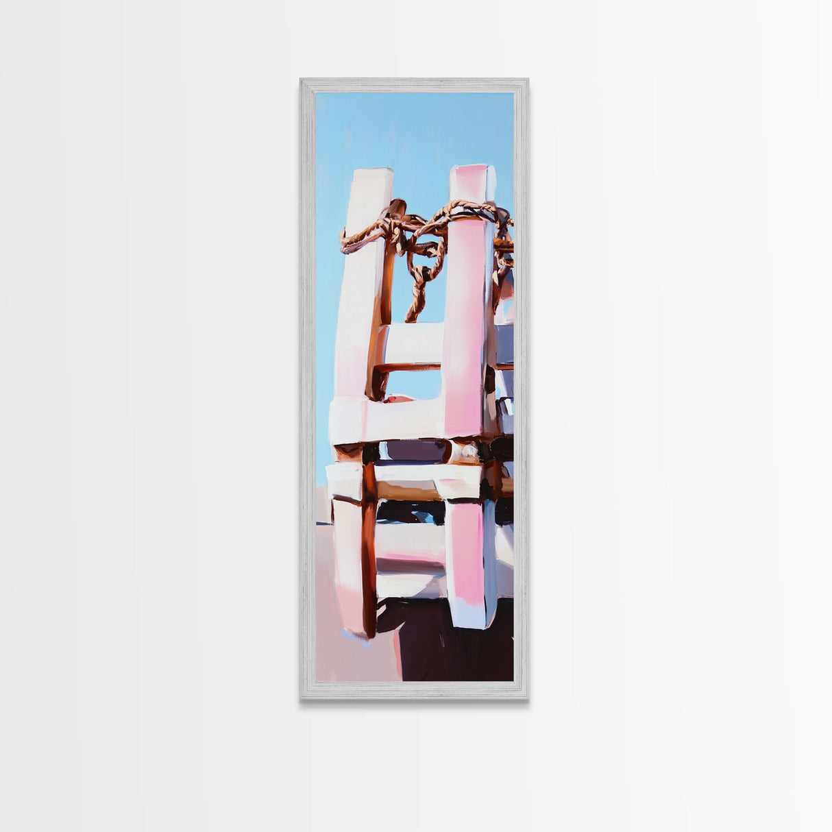 Nautical Ladder, Rustic, Beach House Decor, Coastal Wall Art, Ocean Painting, Blue Tones, Minimalist Seascape, Canvas Print