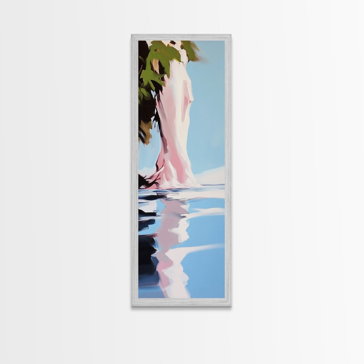 Water Reflection, Abstract Tree, Surreal Nature, Framed Canvas Print, Tranquil Wall Art, Soft Blue and Pink, Living Room Wall Art Print