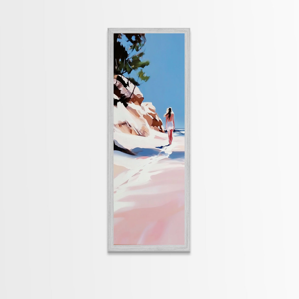 Beach Walk, Ocean Escape, Summer Serenity, Coastal Home Decor, Minimalist Seaside Painting, Modern Aesthetic, Framed Canvas Print