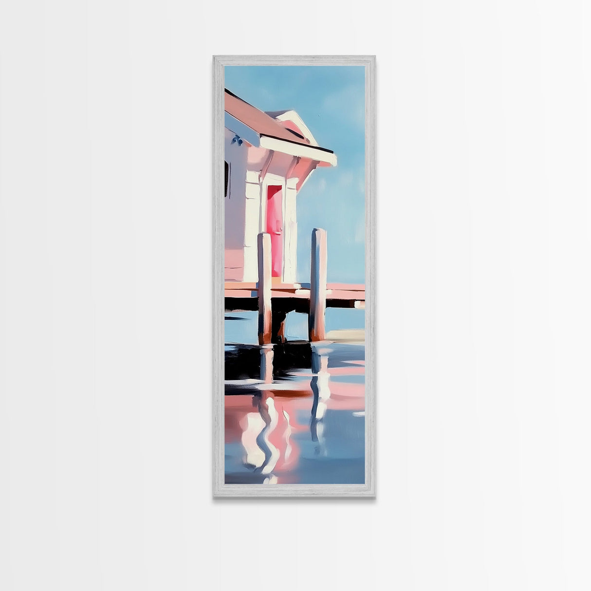 Dock House, Coastal Wall Art, Beach House Decor, Nautical Artwork, Ocean Reflection, Seaside Art, Living Room Art, Canvas Print