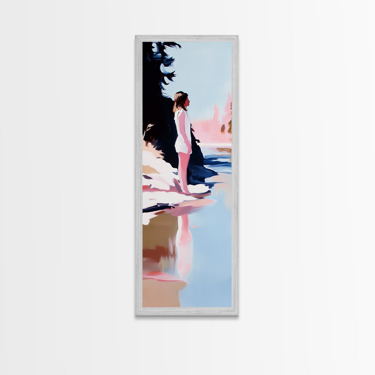 Serene Lake View, Reflection Art, Tranquil Scene, Minimalist Aesthetic, Framed Canvas Print, Nature Wall Art, Bedroom Decor, Pastel Tones