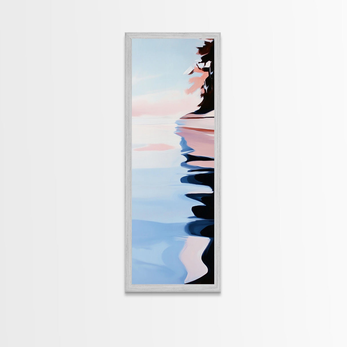 Serene Lake Reflection, minimalist art, modern landscape, abstract water painting, calming decor, bedroom wall art, framed canvas print