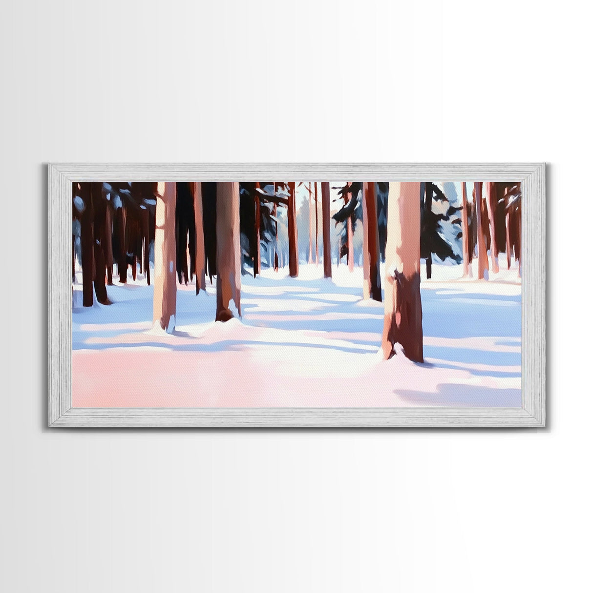 Winter Forest, Snowy, Tall Trees, Framed Canvas Print, Christmas Home Decor, Cozy Winter Art, Modern Minimalist Wall Art, Holiday Aesthetic
