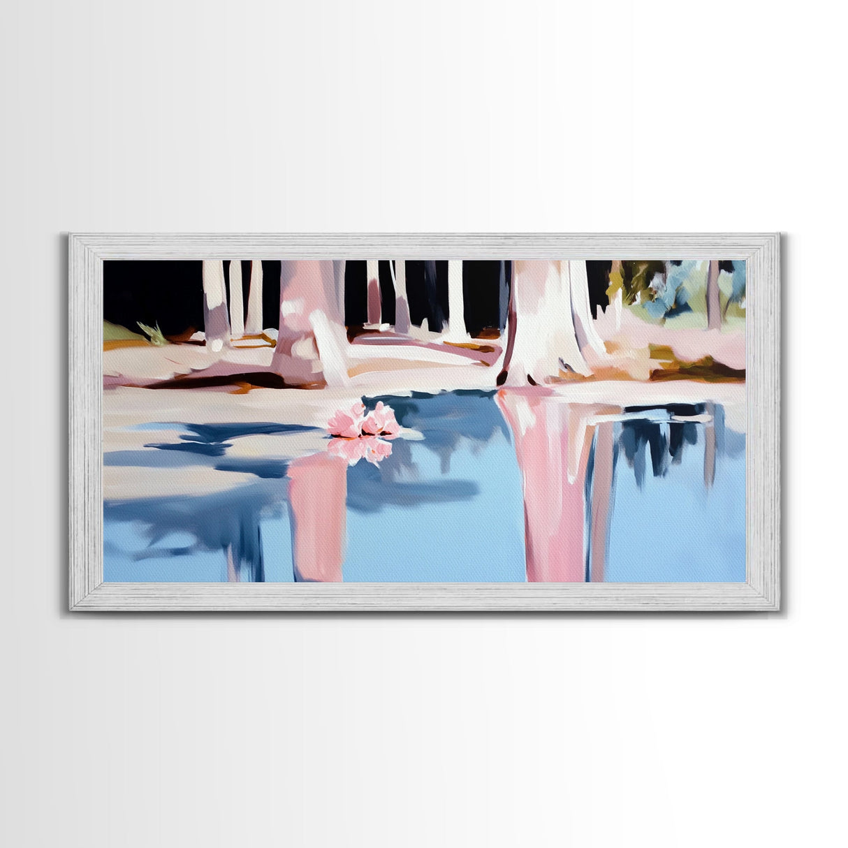Forest Reflection, Water Landscape, Nature Wall Decor, Living Room Art, Minimalist Home Art, Canvas Print, Pastel Landscape, Zen Artwork