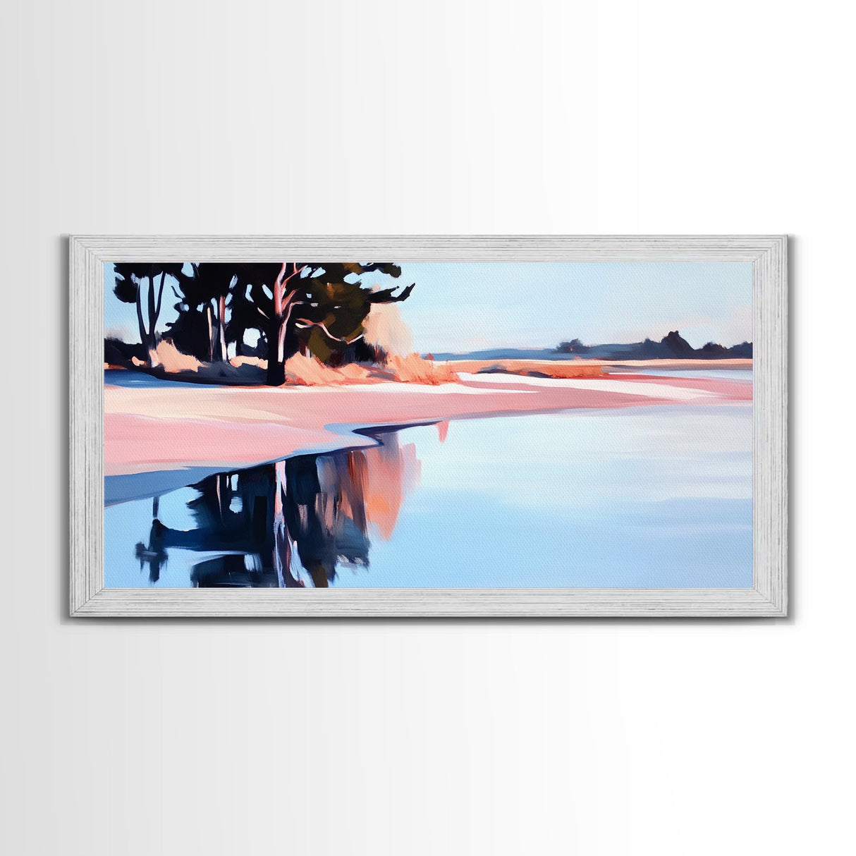 Lakeside Reflection, Serene Landscape Art, Nature Wall Print, Calm Waters Artwork, Zen Tranquility Decor, Office Canvas Print