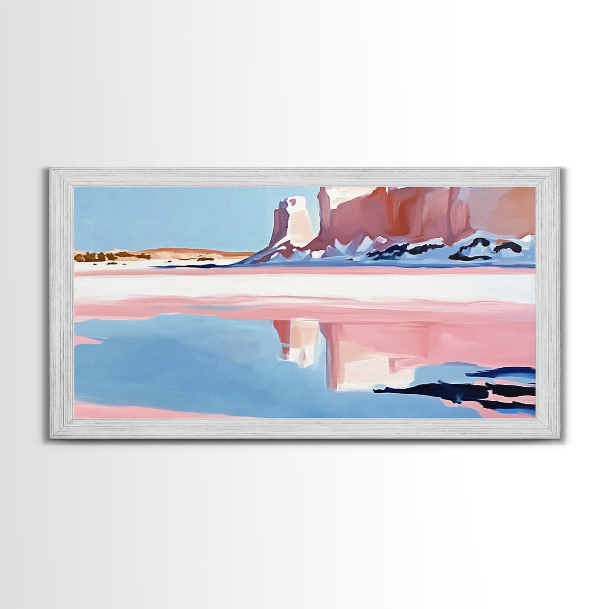 Desert Canyon Reflection, Southwest Landscape Art, Boho Nature Print, Western Wall Decor, Earthy Minimalist, Living Room Framed Canvas Print