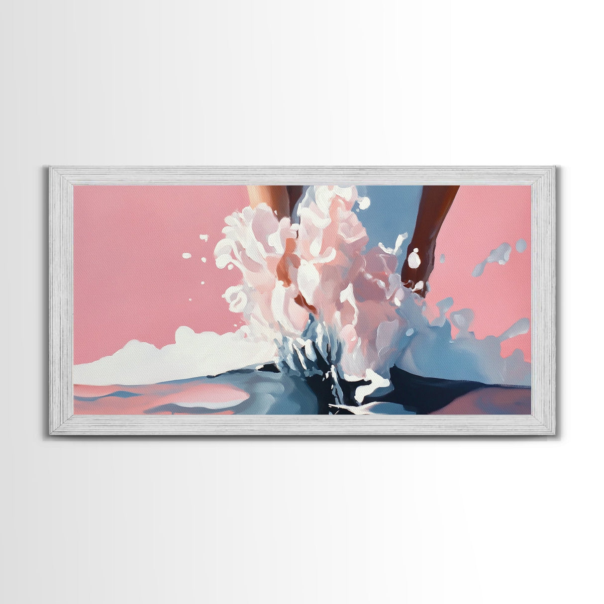 Splashing Water, Abstract Ocean Art, Pink Blue Aesthetic, Coastal Wall Decor, Modern Minimalist, Living Room Art, Canvas Print