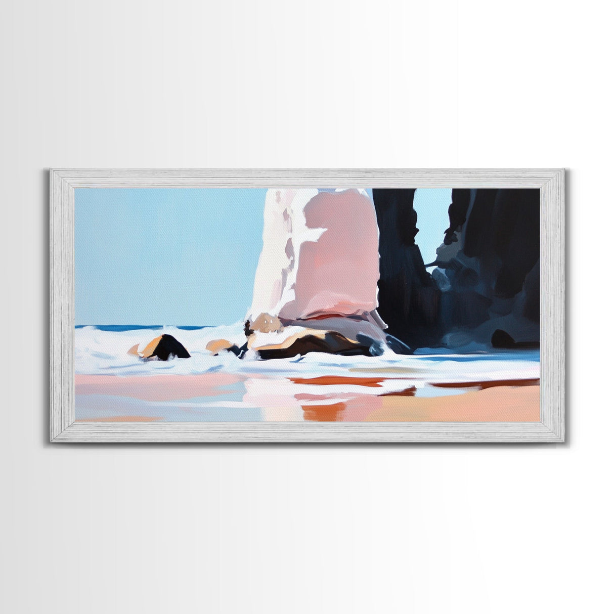 Coastal Rock, Seascape Art, Framed Canvas Print, Minimalist Beach Decor, Modern Wall Art, Ocean Landscape, Large Wall Art, Living Room