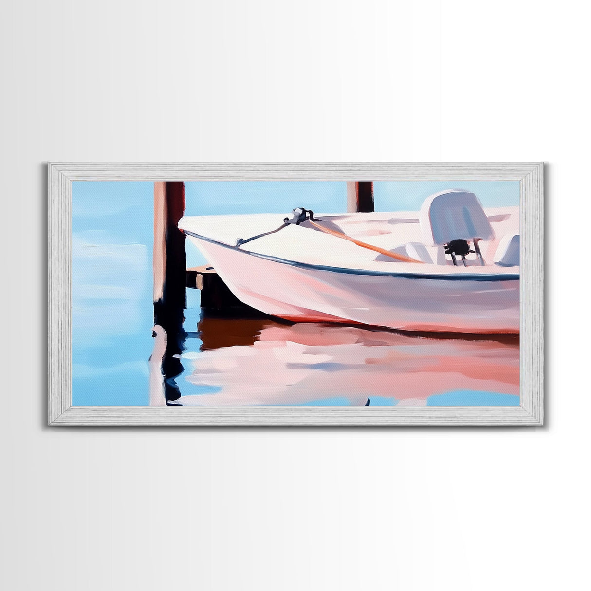 Sailboat Tranquility, Nautical Art, Minimalist Boho, Blue Coastal Decor, Calm Water Reflection, Serene Aesthetic, Canvas Print, Entryway