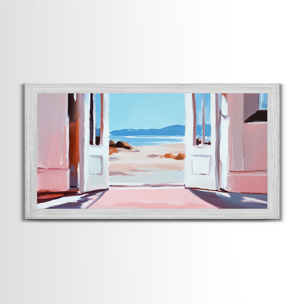 Open Door, Beach View, Coastal Escape, Minimalist Decor, Framed Canvas Print, Neutral Art, Living Room Wall Art, Boho Beach House Art