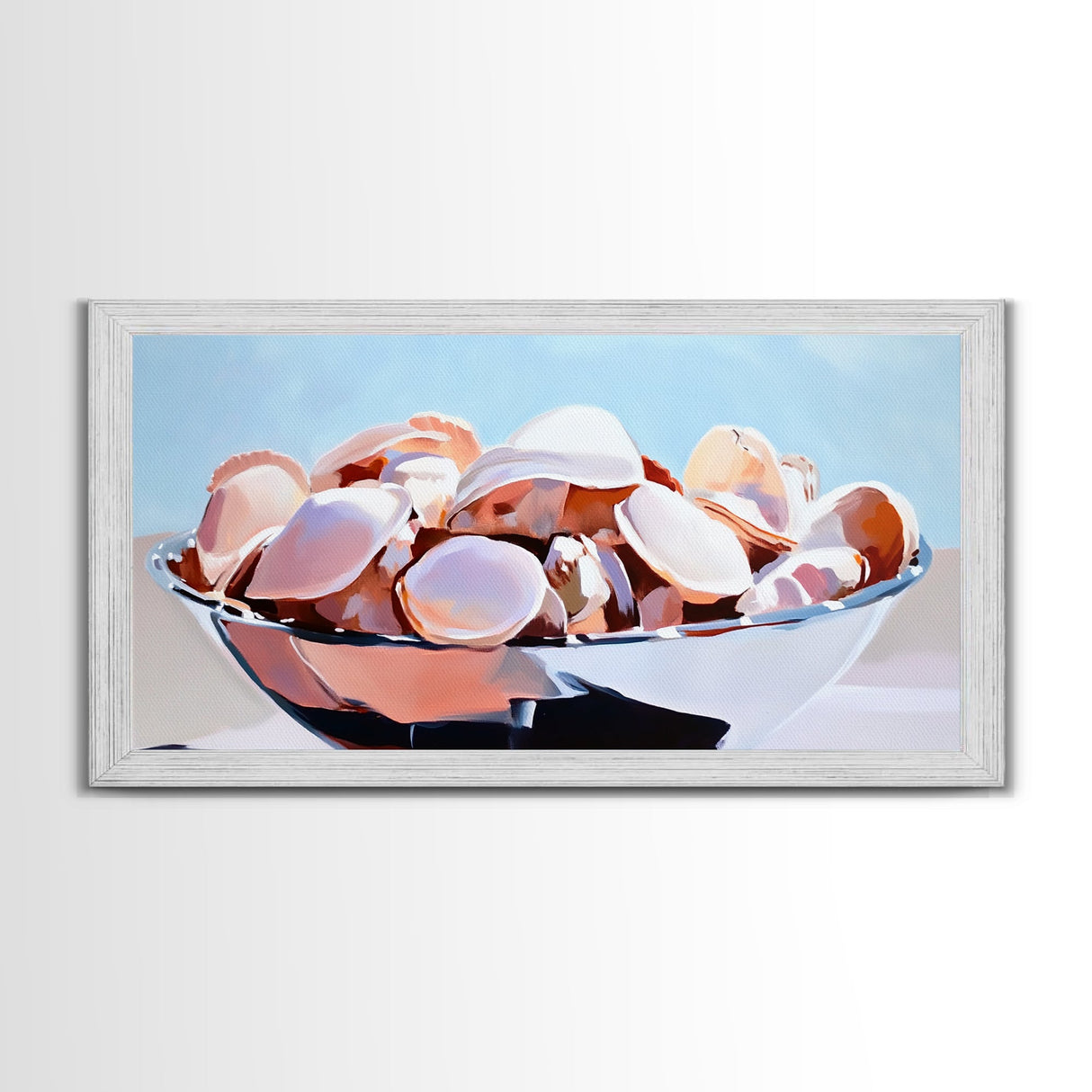 Seashell Bowl, Coastal Still Life, Beach House Decor, Ocean Aesthetic, Nautical Kitchen Wall Art, Minimalist Art, Canvas Print, Summer Vibes