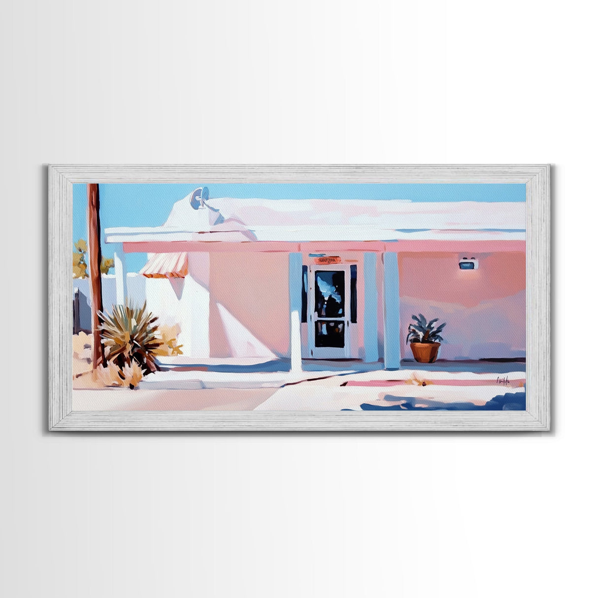 Pink Desert, Midcentury House, Southwest Art, Boho Wall Decor, Modern Pastel Painting, Framed Canvas Print, Minimalist Home Decor