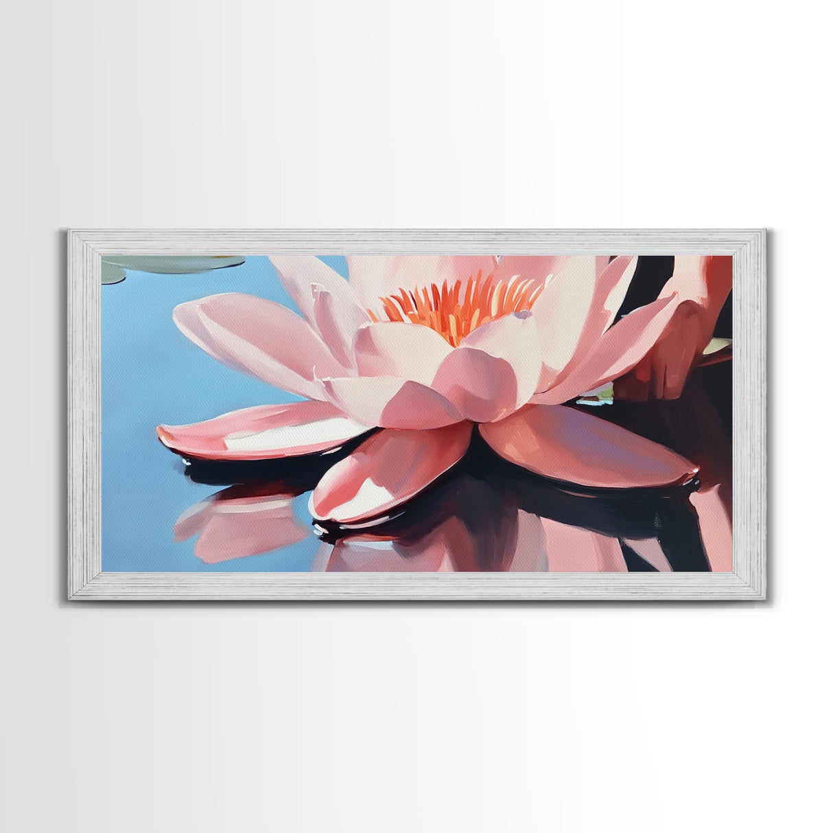 Lotus, Reflection, Blue Water, Framed Canvas Print, Floral Art, Zen Decor, Meditation Wall Art, Modern Botanical, Serene Home Decor