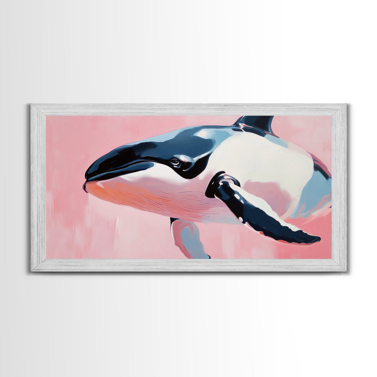 Whale, Ocean Beauty, Nautical Wall Art, Coastal Decor, Living Room Statement, Framed Canvas Print, Pastel Marine Life, Soft Pink Blue Tones