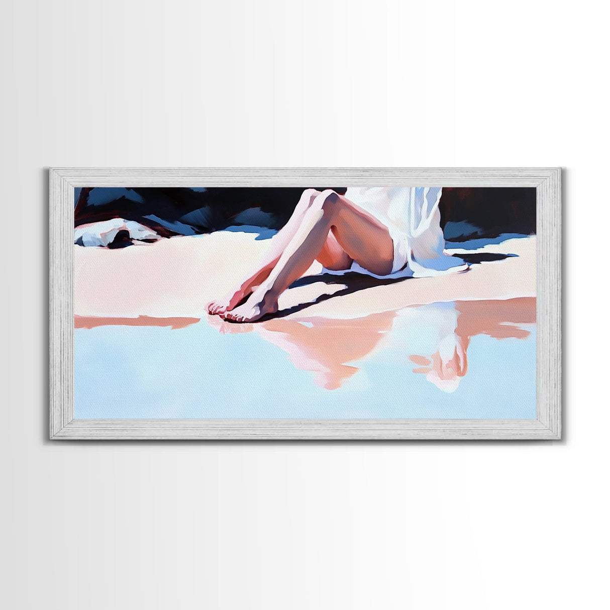 Beach Serenity, Relaxing Vacation Art, Coastal Aesthetic, Soft Summer Colors, Ocean Inspired, Framed Canvas Print, Modern Wall Decor