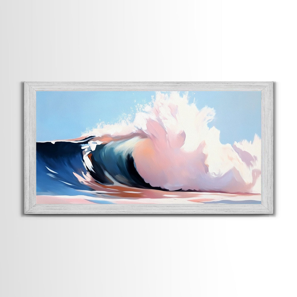 Ocean Wave, Surf Art, Beach Vibes, Coastal Decor, Framed Canvas Print, Modern Seascape, Blue and Pink Wave Art, Contemporary Wall Art