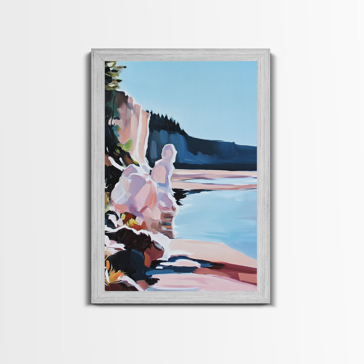 Lake Reflection Art, Nature Landscape, Abstract Water Scene, Framed Canvas Print, Modern Wall Decor, Pastel Aesthetic, Bedroom Wall Art