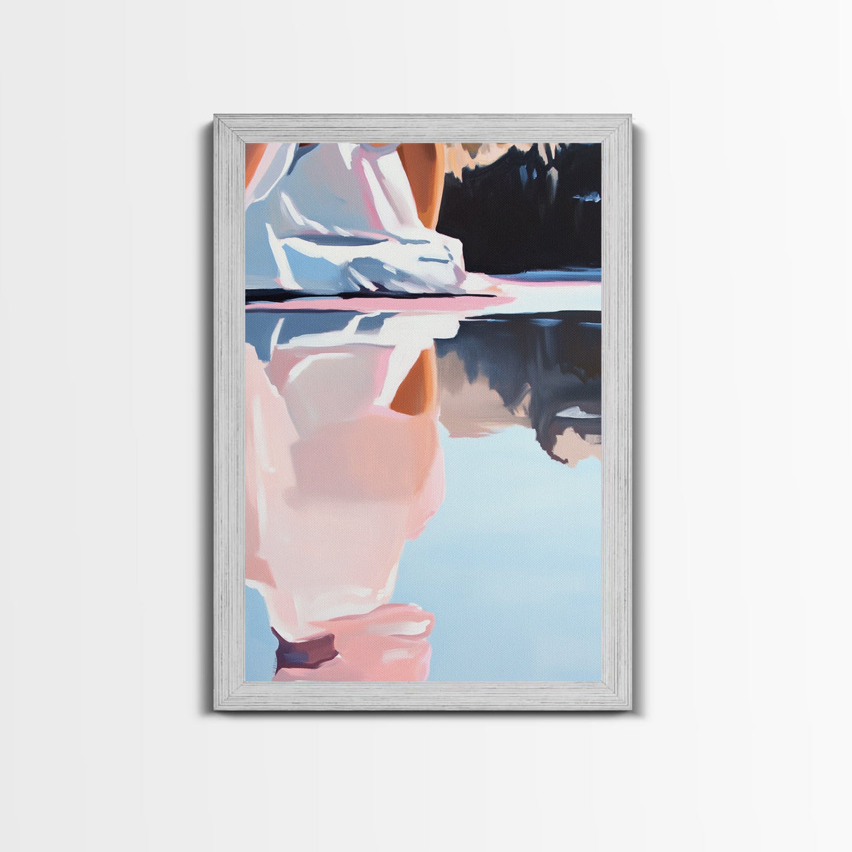 Serene Lake Painting, Abstract Water Reflection, Tranquil Nature Art, Framed Canvas Print, Boho Aesthetic, Living Room Wall Art, Pastel Decor