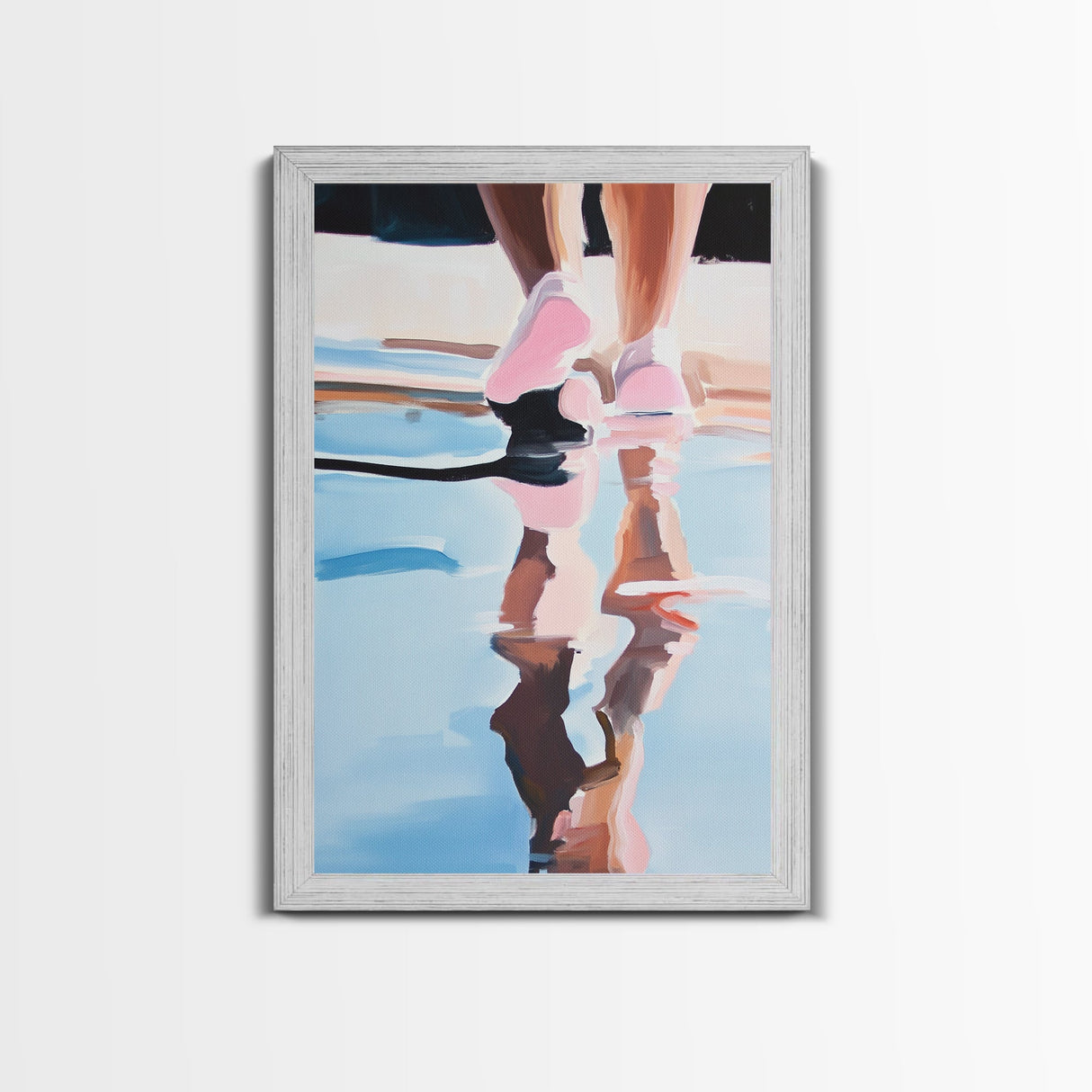 Walking Reflection, Water Art, Abstract Minimalist, Modern Home Decor, Blue and Pink Art, Bedroom Wall Art, Framed Canvas Print