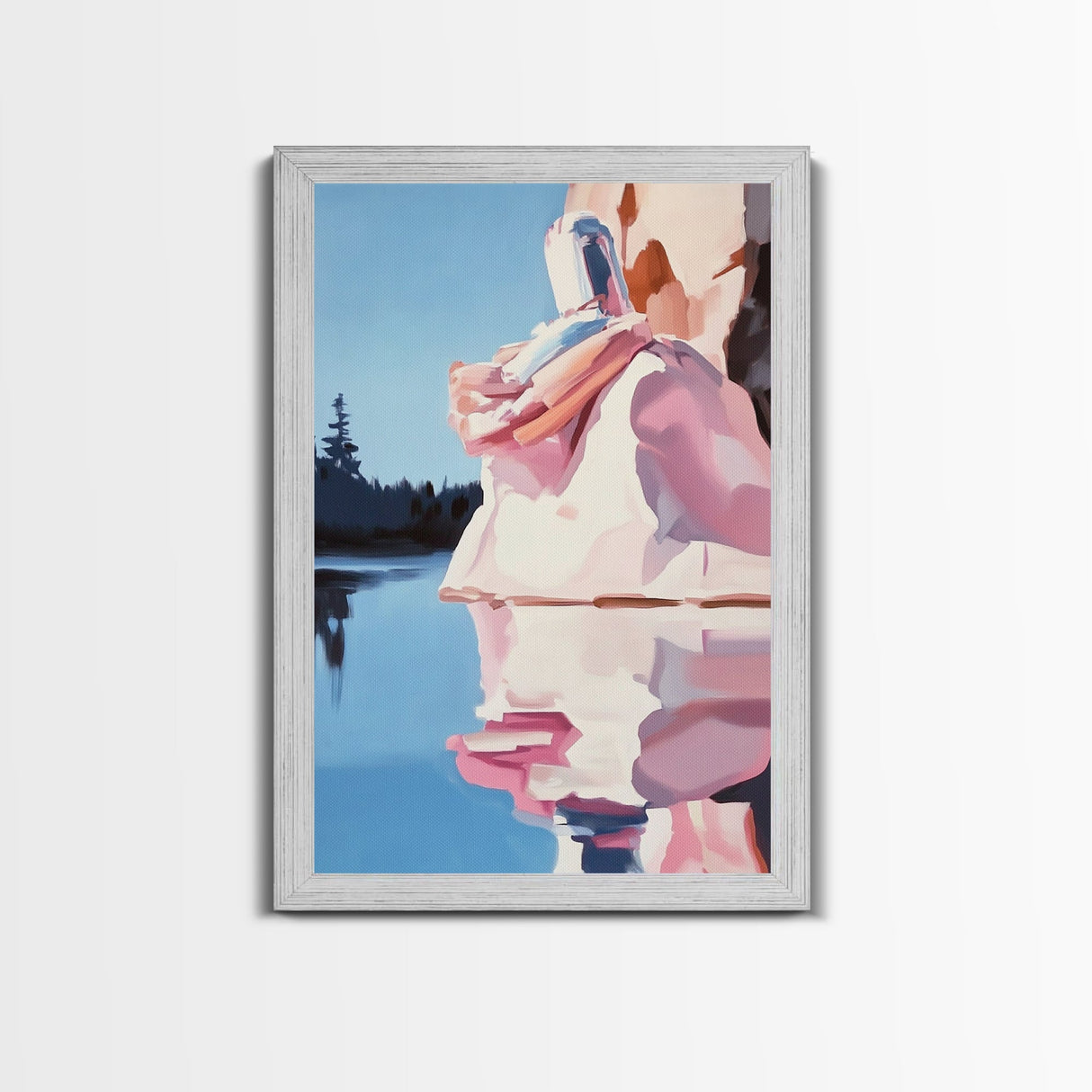 Coastal Escape, Soft Color Landscape, Feminine Art, Minimalist Design, Beach Inspired, Framed Canvas Print, Bedroom Wall Art