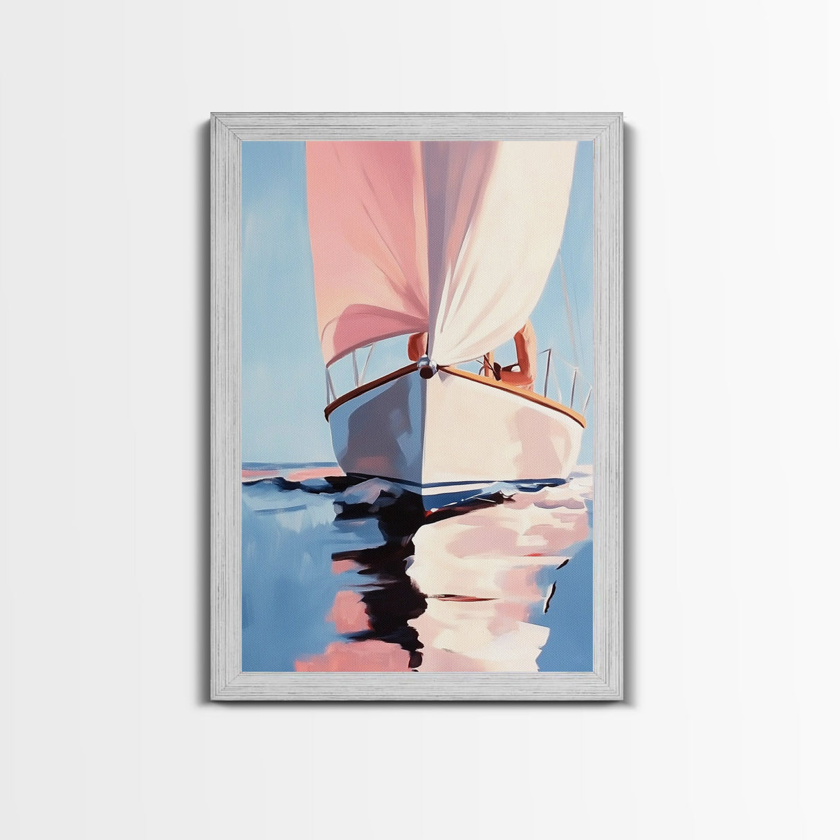Sailboat Serenity, Nautical Decor, Ocean Reflections, Framed Canvas Print, Coastal Wall Art, Minimalist Seascape, Living Room Art