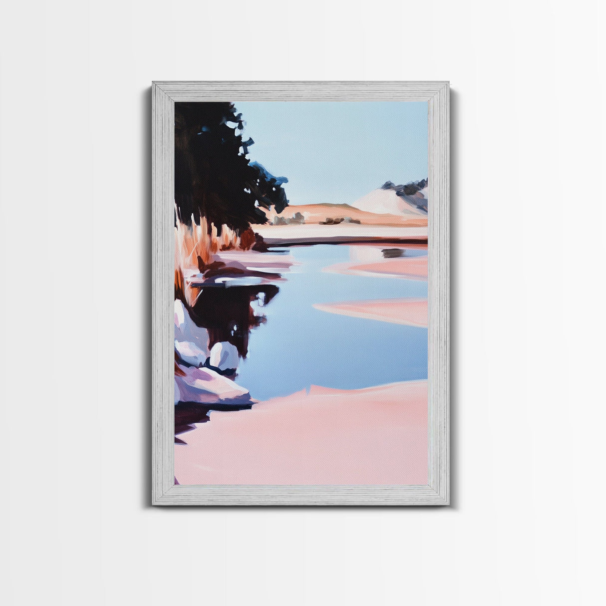 Tranquil Lake, Serene Nature, Reflection Landscape, Framed Canvas Print, Cozy Wall Art, Minimalist Home Decor, Bedroom Artwork