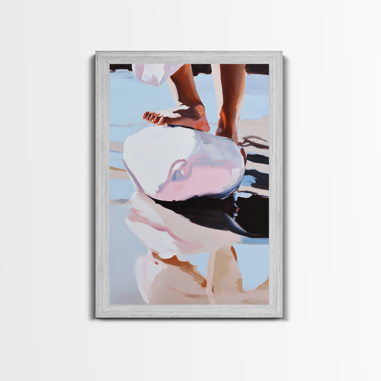Foot on Sphere, Abstract Art, Surreal Decor, Pastel Aesthetic, Framed Canvas Print, Modern Home, Unique Wall Art, Living Room Painting