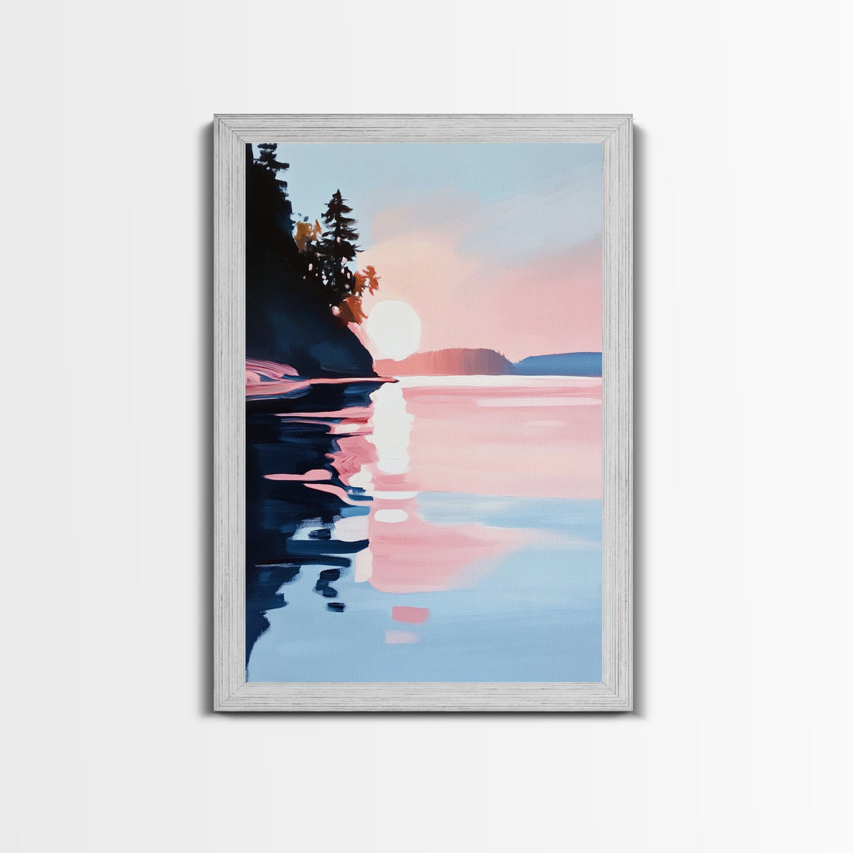 Sunset Reflections, Coastal Wall Art, Framed Canvas Print, Minimalist Landscape, Pastel Beach Decor, Living Room Art, Modern Seascape