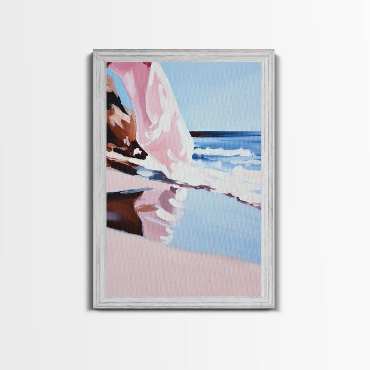 Flowing Waves, Dreamy Ocean Art, Framed Canvas Print, Abstract Beach Landscape, Soft Pastel Seascape, Coastal Serenity, Modern Decor