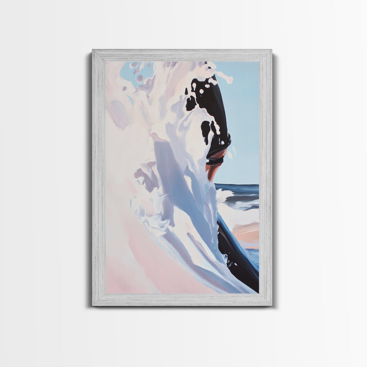Surf, Ocean Wave, Coastal Art, Framed Canvas Print, Abstract Beach Painting, Blue and White Art, Minimalist Seascape, Bedroom Wall Art