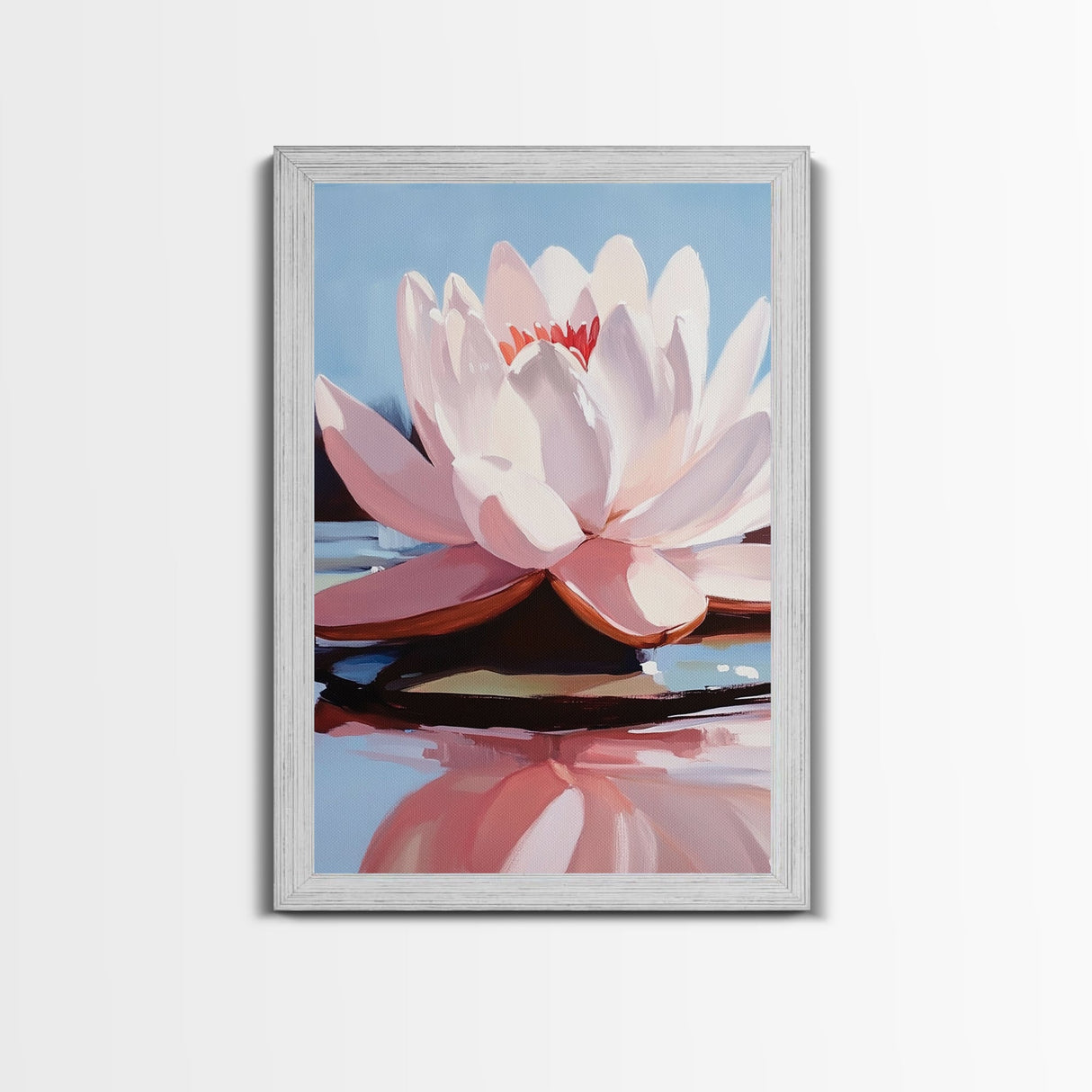 Lotus, Water Lily, Tranquil Nature Art, Framed Canvas Print, Zen Floral Wall Decor, Soft Pastel Painting, Botanical Art, Spa Wall Art