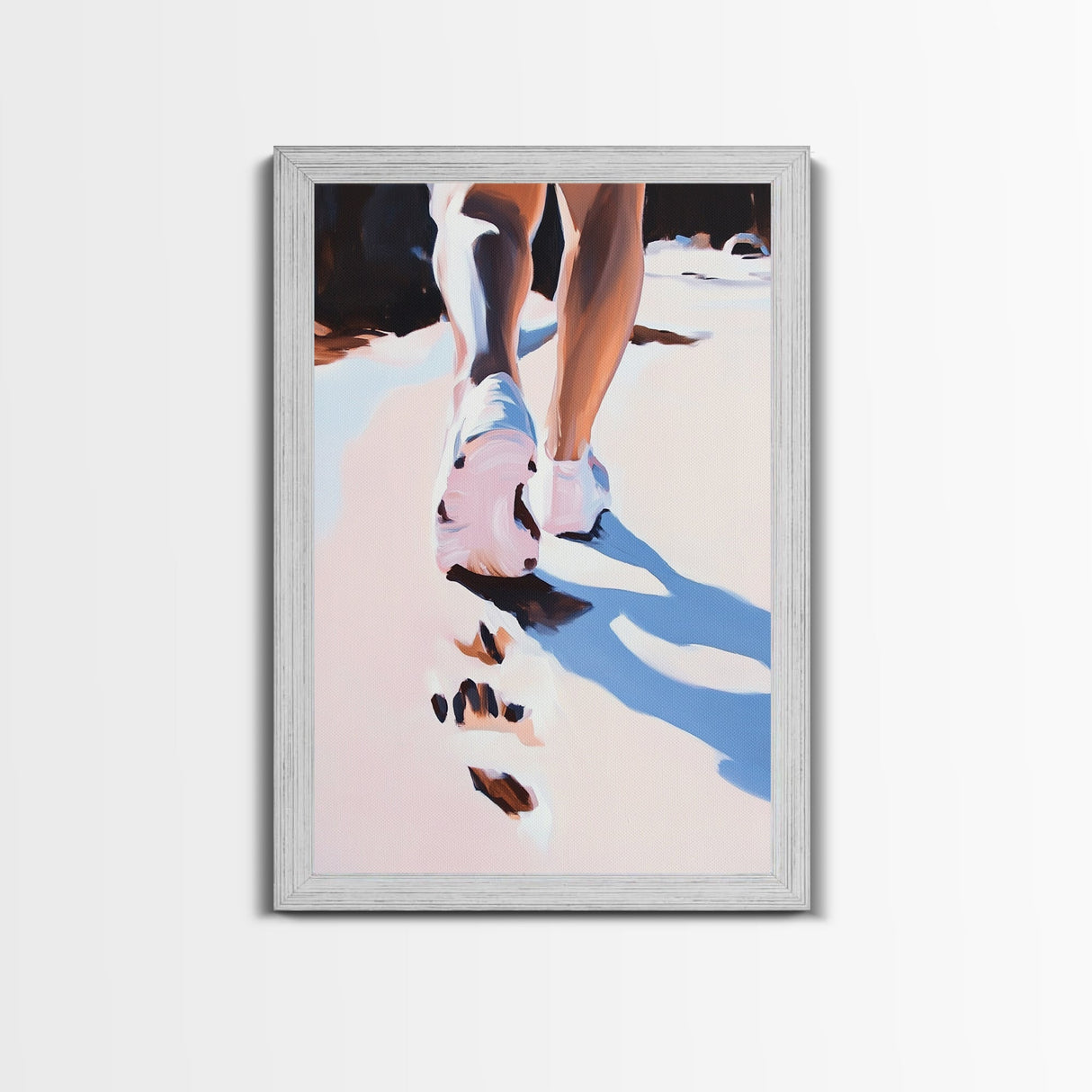 Walking on Sand, Beach Footsteps Art, Ocean Shoreline Print, Minimalist Home Decor, Framed Canvas Print, Modern Coastal Wall Art