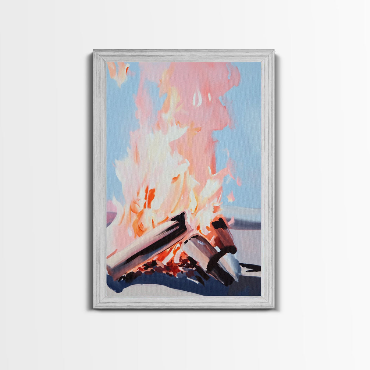 Sunset Flames, Campfire Glow, Coastal Night, Framed Canvas Print, Cozy Warmth, Rustic Outdoor Art, Fall Wall Decor, Cabin Aesthetic