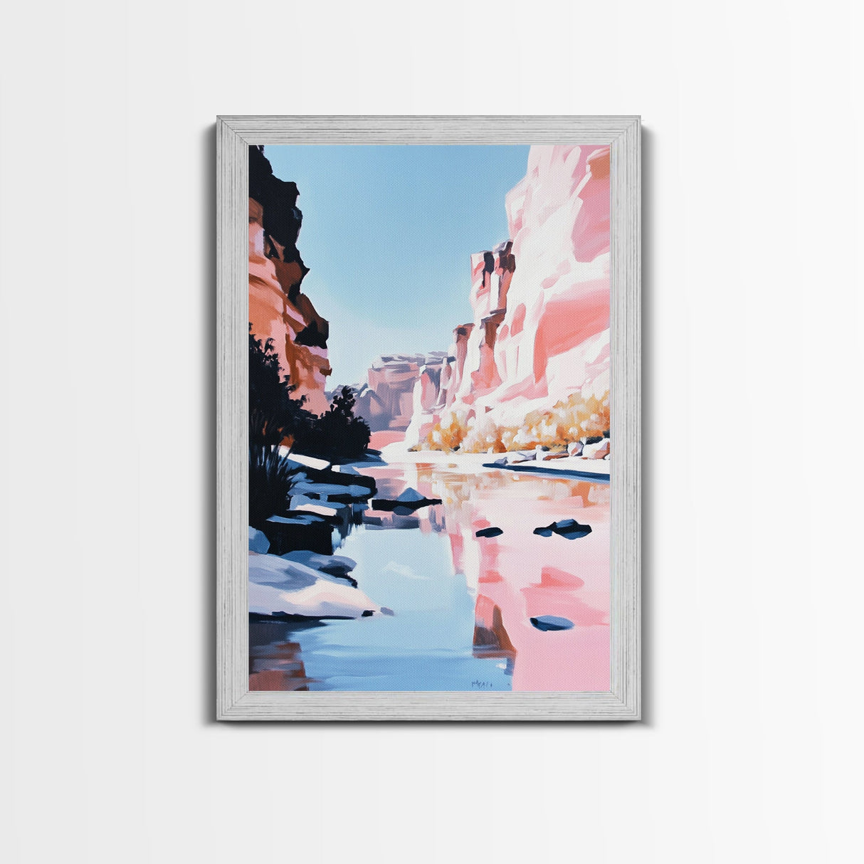Canyon River, Reflection, Rocks, Framed Canvas Print, Nature Wall Art, Western Decor, Living Room Art, Minimalist Landscape, Boho Art