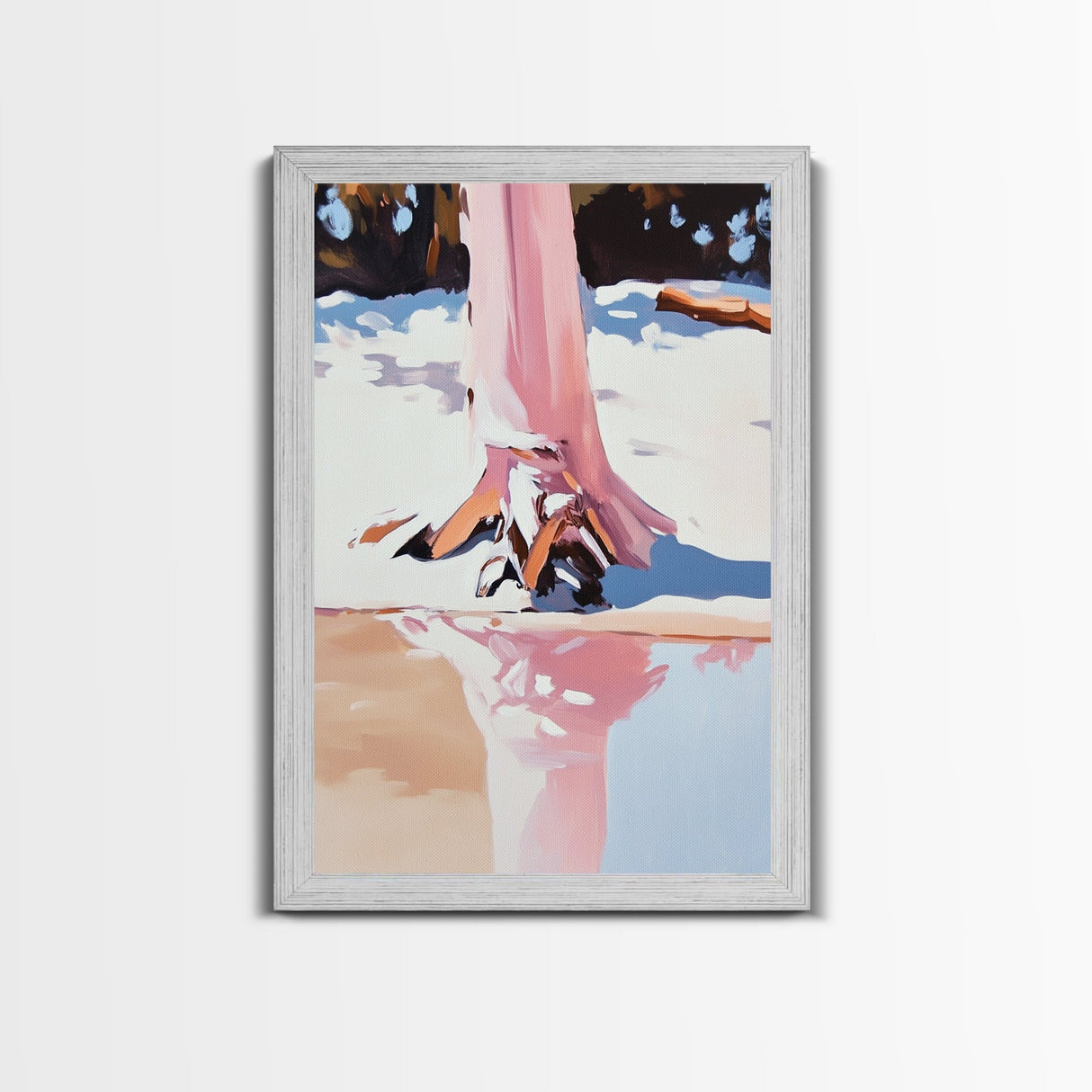 Snow Reflection, Winter Scene, Tranquil Landscape, Framed Canvas Print, Nature Wall Art, Cozy Home Aesthetic, Warm Neutrals
