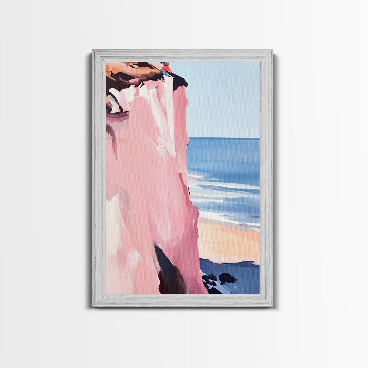 Cliffside Ocean Art, Coastal Landscape Painting, Serene Seaside Decor, Beach House Print, Framed Canvas Print, Living Room Wall Art