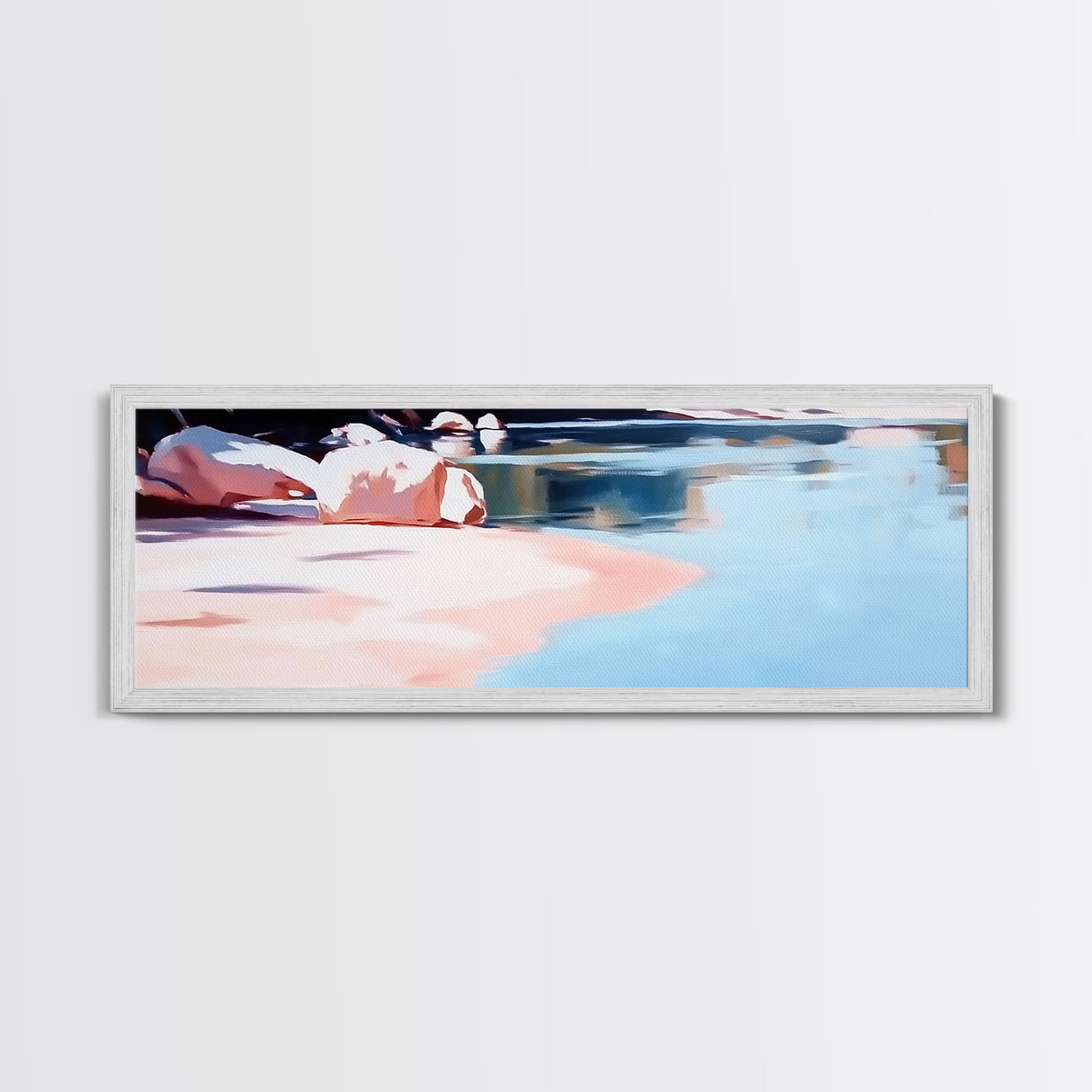Reflections on Water, Tranquil Lakeside Scene, Minimalist Nature Art, Canvas Print, Serene Blue Tones, Relaxing Wall Art, Office Decor