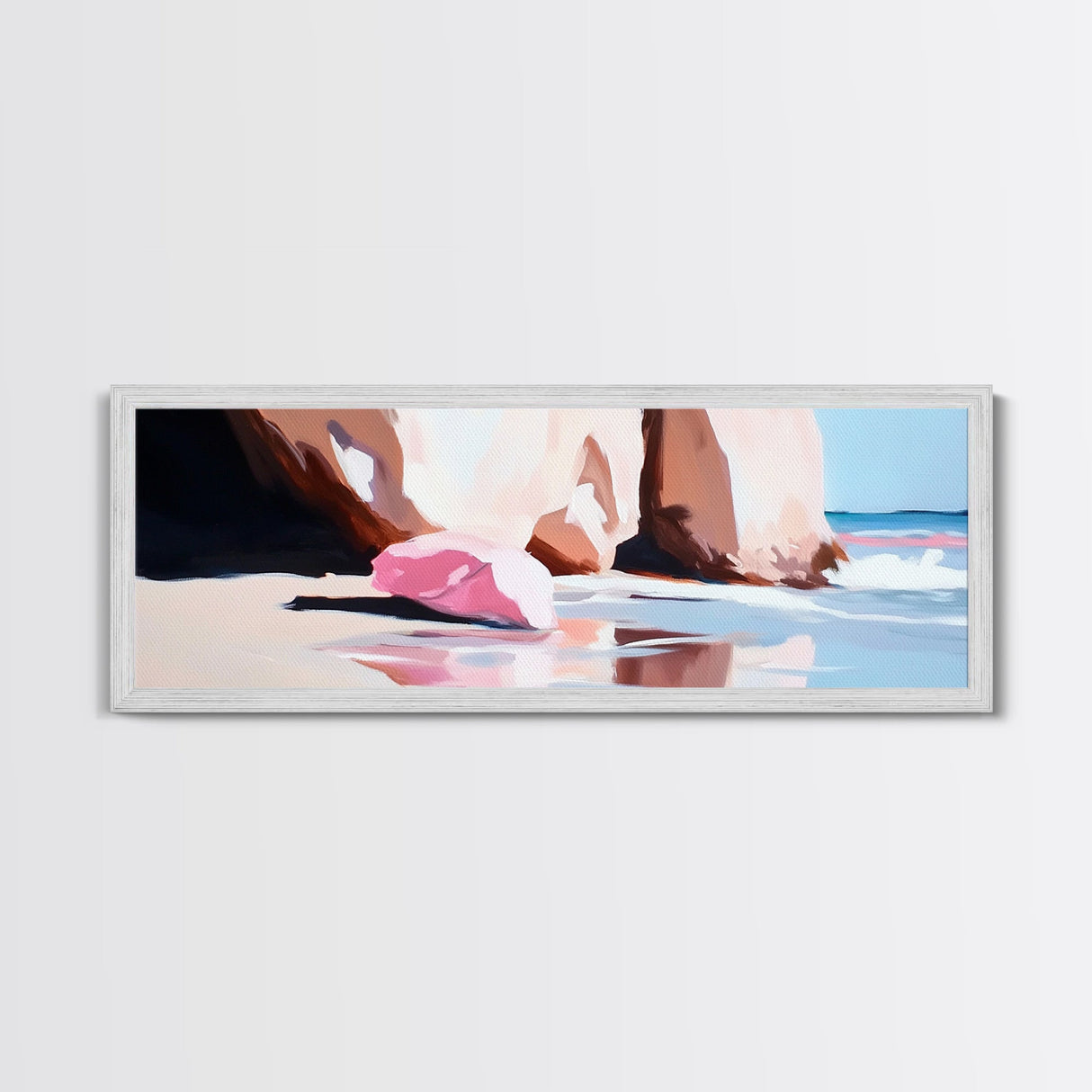 Pink Shoreline, Ocean Reflection, Coastal Wall Art, Framed Canvas Print, Minimalist Seascape, Beach House Decor, Living Room Artwork