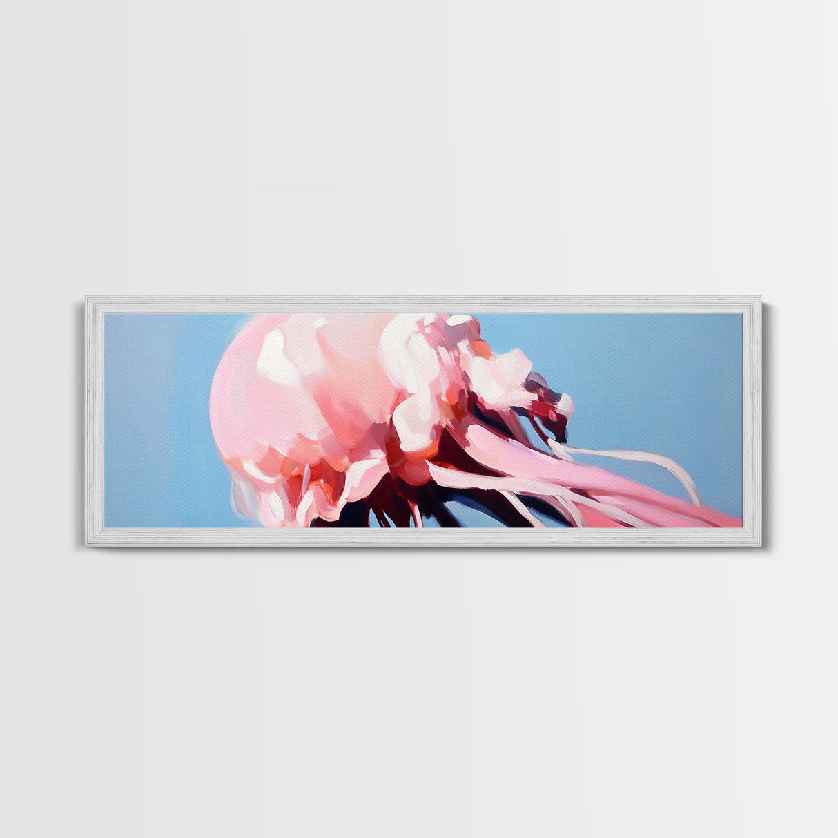 Pink Jellyfish, Ocean Life Art, Coastal Wall Decor, Underwater Aesthetic, Dreamy Sea Creatures, Modern Beach Home, Framed Canvas Print