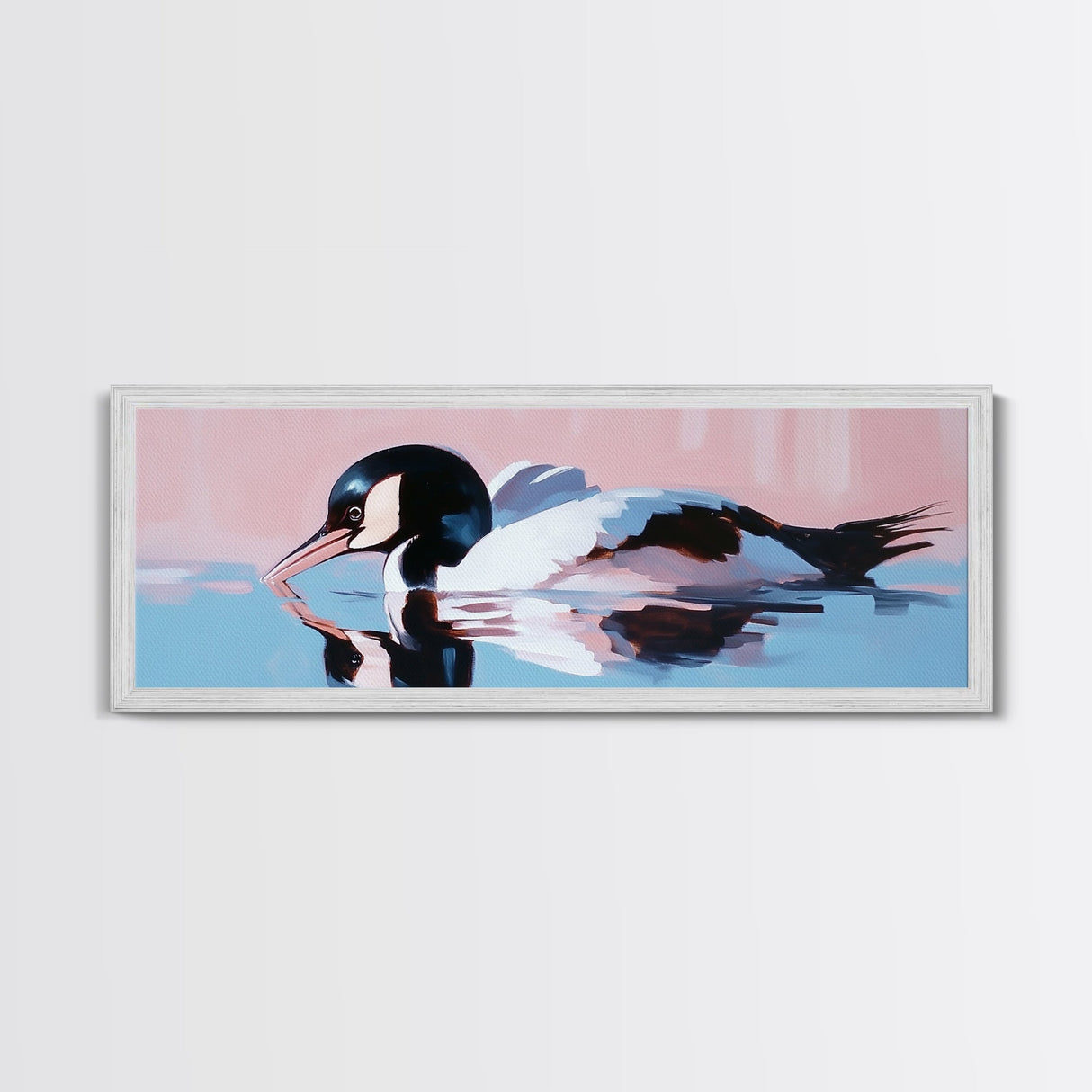 Water Bird, serene wildlife art, nature-inspired home decor, modern minimalist print, framed canvas print, coastal bird artwork
