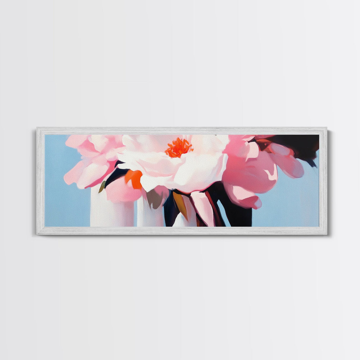 Pink Peonies, romantic floral wall art, modern botanical print, feminine home decor, shabby chic style, framed canvas print, bedroom art
