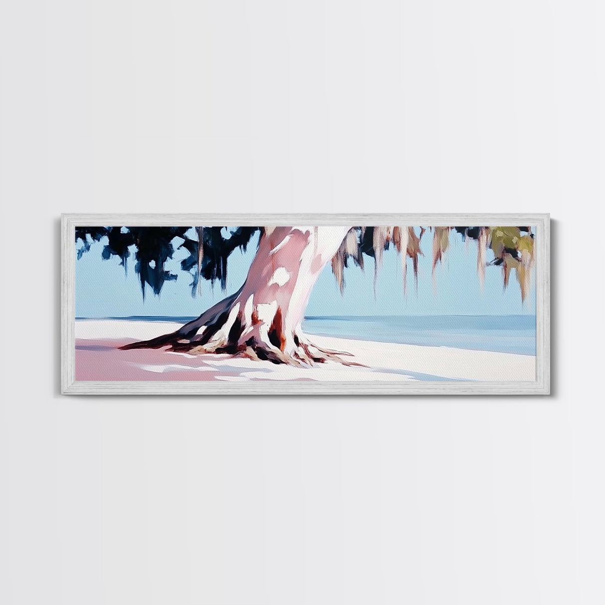 Seaside Tree, Coastal Wall Art, Bedroom Decor, Framed Canvas Print, Serene Landscape, Beach House Aesthetic, Minimalist Nature Painting