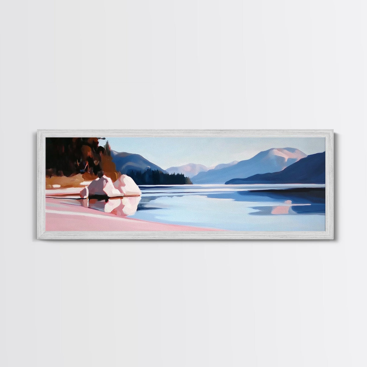 Mountain Lake, Nature Wall Art, Office Decor, Framed Canvas Print, Tranquil Landscape, Minimalist Artwork, Neutral Home Aesthetic