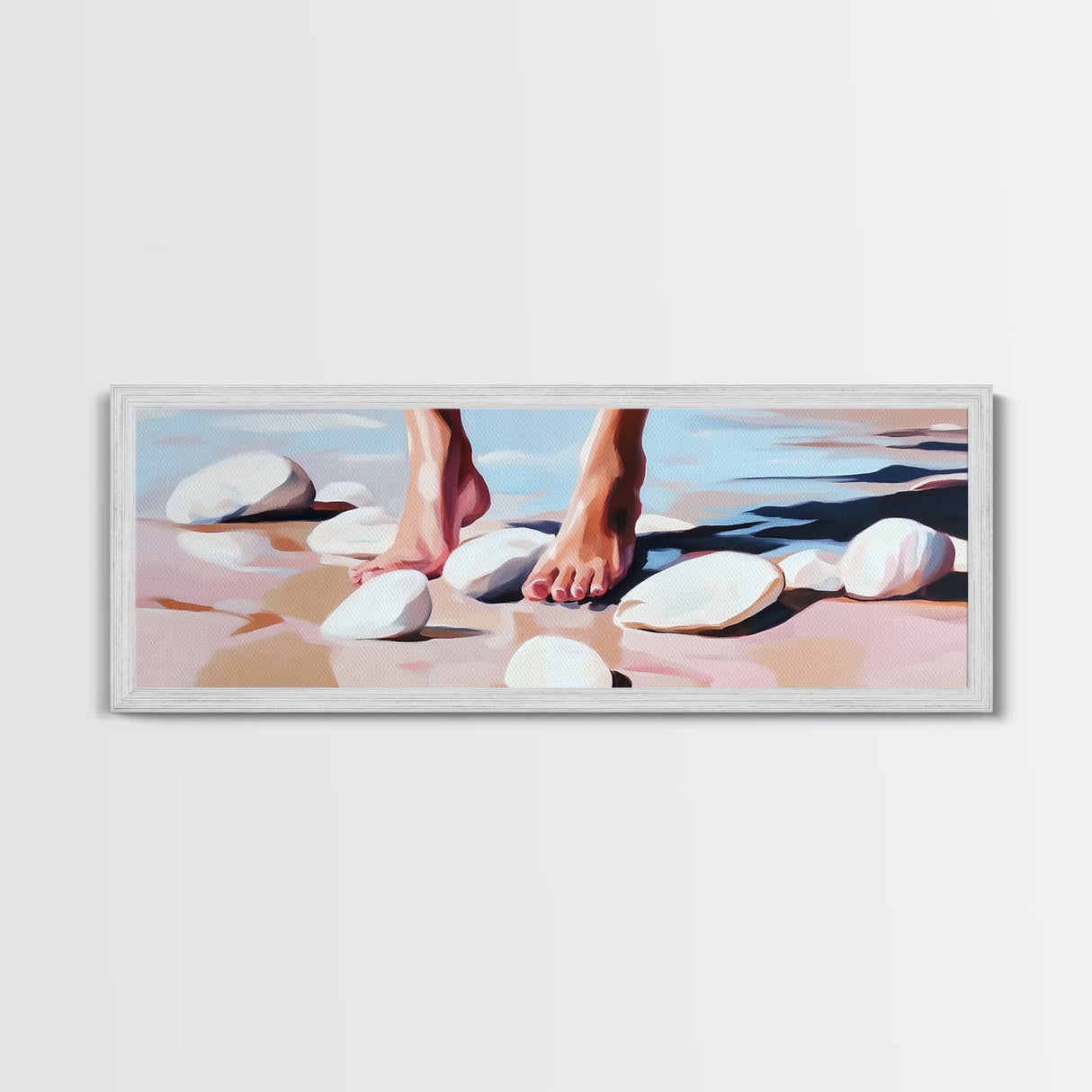 Barefoot, Water, Stones, Canvas Print, Beach Aesthetic, Coastal Artwork, Relaxing Wall Art, Minimalist Decor, Bedroom or Bathroom Art